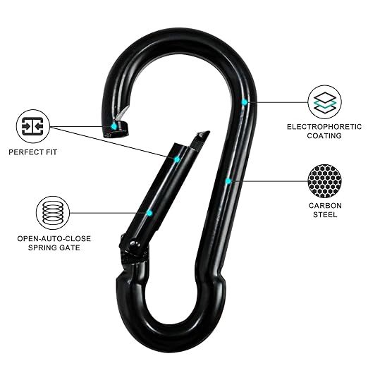 Large Carabiner Clip Hook, 4 inch 1 pc Black Heavy Duty Spring Snap Hook Key - Image 4