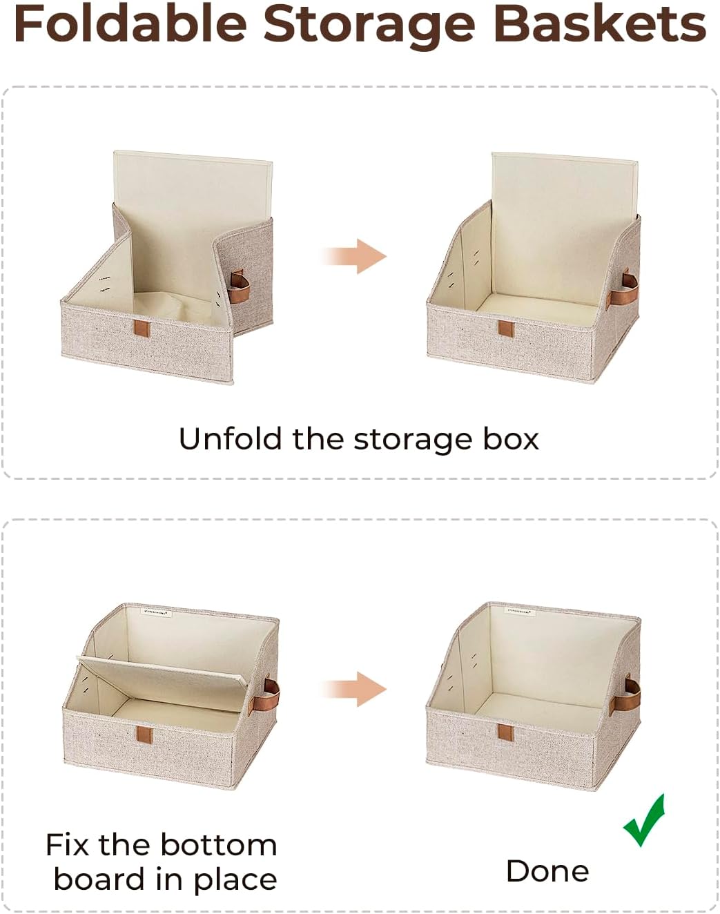 StorageWorks Closet Storage Bins, Trapezoid Organizer Box for Shelves, Fabric Clothes Bin, Foldable Organizing Baskets with Handles, Small, Brown and Beige, 3-Pack