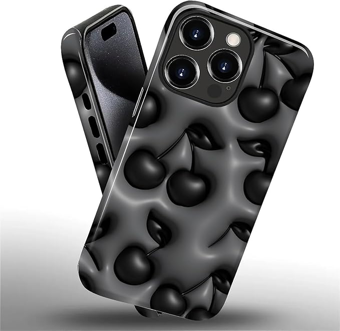 for iPhone 15 Pro Case, HL2 Cute Cool Cherry Black Hybrid 2 Layer Hard Shell - Image 2