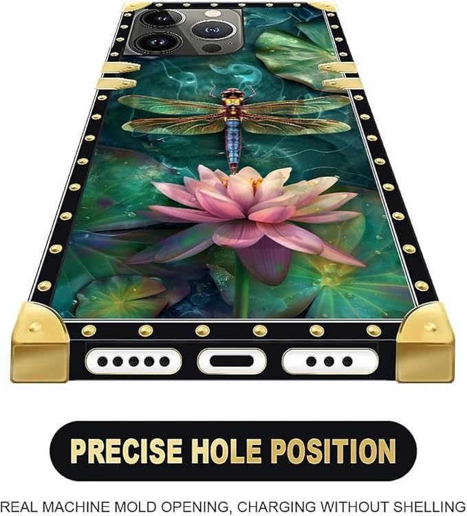 Compatible with iPhone 13 Pro Max Case, Colourful Dragonfly Pink Lily Pads - Image 5