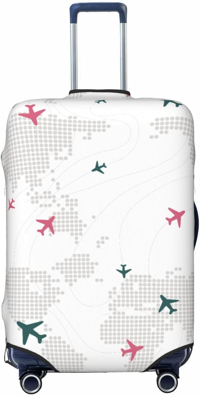 Luggage Cover with World Map and Airplane Print, Elastic Travel Suitcase by XBFCDN