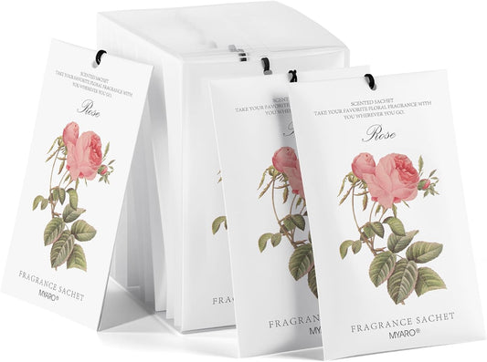MYARO 12 Pcs Rose Sachets Deodorizer Room Air Freshener Long Lasting Home Odor Eliminating for Drawer Closet Storage