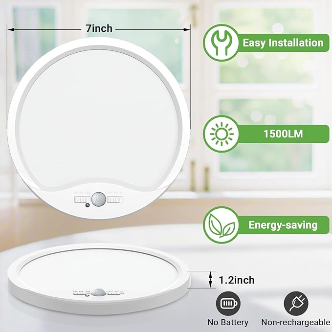 zemty 7inch Small Motion Sensor Ceiling Lights Wired, 15W 1500lm 3CCT/3 - Image 4