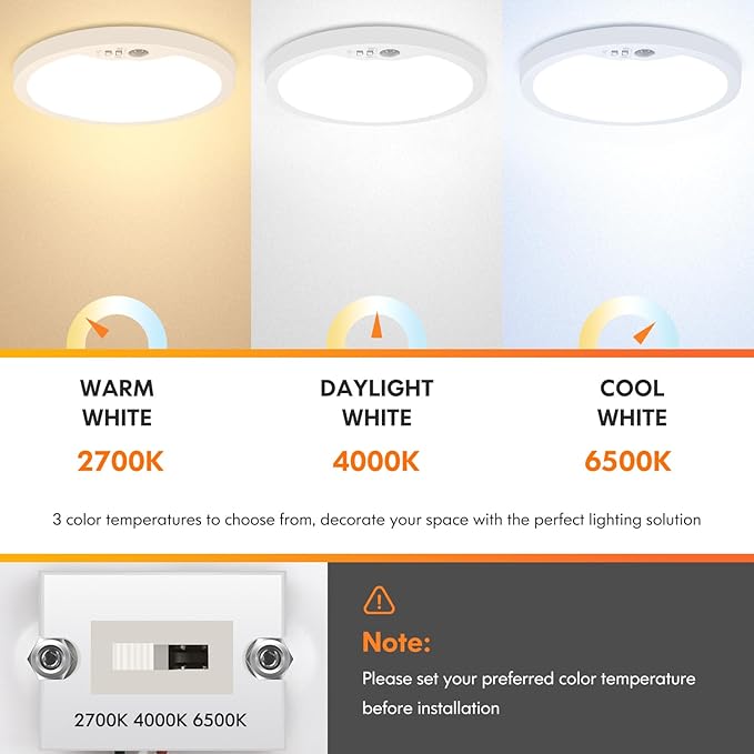 Brightever 2 Pack Motion Sensor Ceiling Light Wired, 2700K/4000K/6500K Small - Image 3