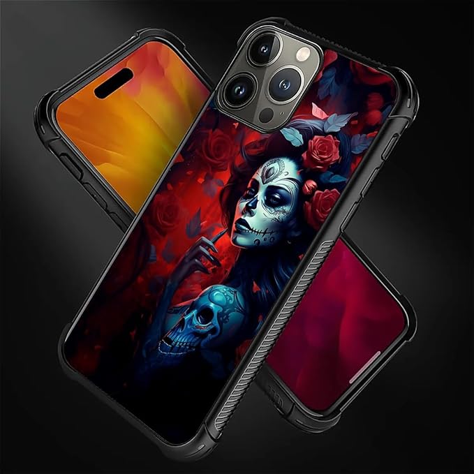for iPhone 16 Pro Max Case, Skull Lady Rose Pattern Graphic Design Girl Boy - Image 4