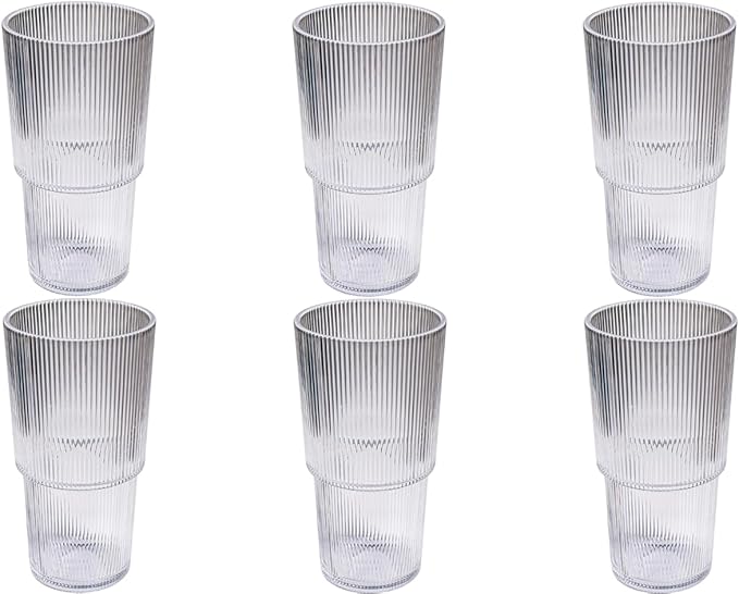 Fine Ribbed 22 oz Durable Acrylic Jumbo Drinking Glasses, Shatter-Resistant and - Image 2