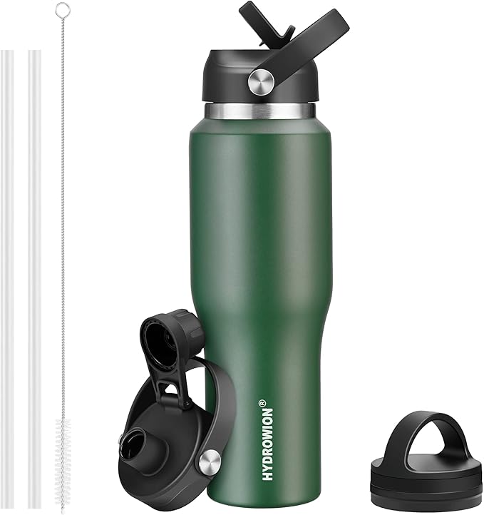 HYDROWION Water Bottle Insulated, 32oz Water Bottles Straw Lid, Spout Lid and by HYDROWION