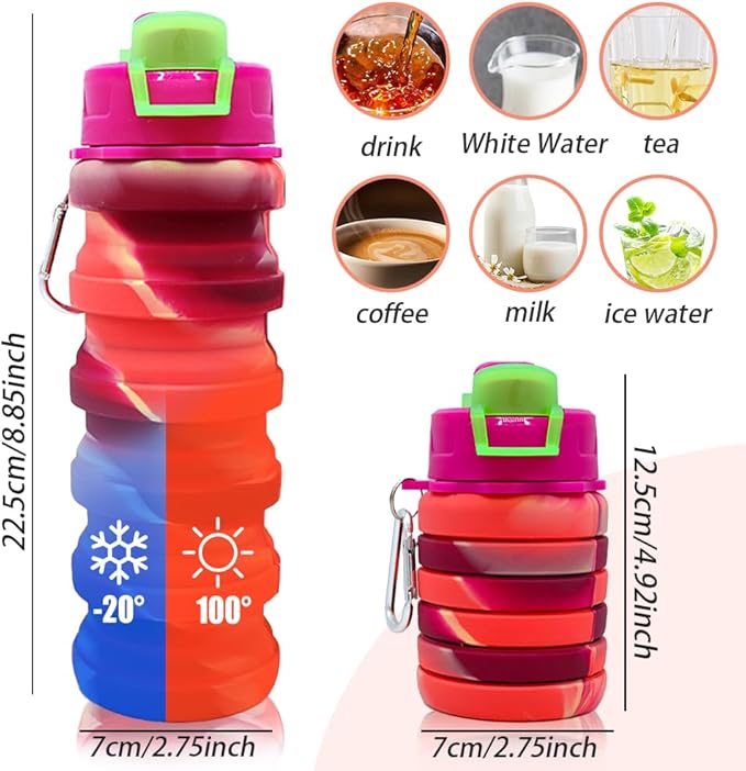 Silicone Collapsible Water Bottles, 16oz 500ml Portable Foldable Expandable - Image 2
