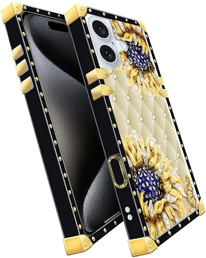 Compatible with iPhone 16 Plus Case, Sunflower Diamonds Leather Luxury Golden - Image 2