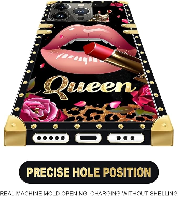 Compatible with iPhone 13 Pro Max Case, Glitter Red Rose Queen Leopard Lipstick - Image 5