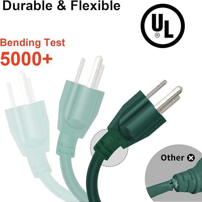 Outdoor Extension Cord Waterproof 50 FT, Flexible 100% Copper 3 Prong Extension - Image 4