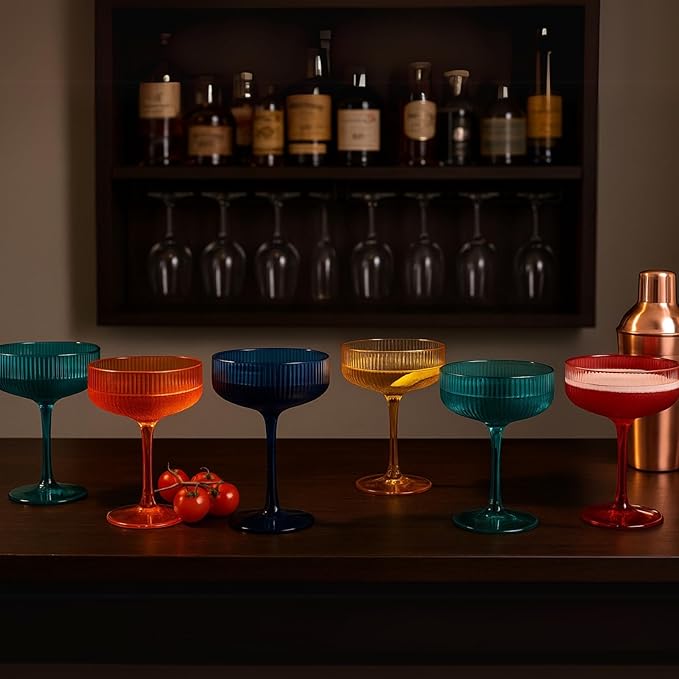 Khen Plastic Acrylic Ribbed Vintage Art Deco Martini, Champagne & Cocktail - Image 8