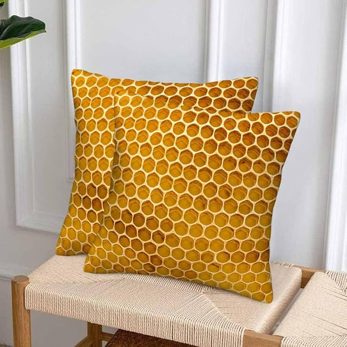 Bee Honeycomb Throw Pillow Covers 18x18 Yellow Honey Abstract Set of 2 Pillow - Image 4