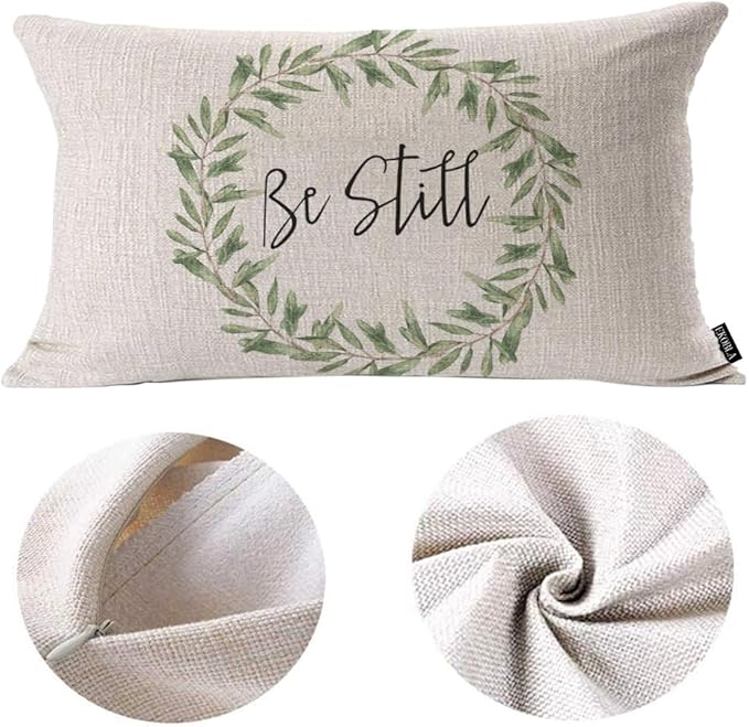 EKOBLA Rustic Be Still Rectangle Throw Pillow Case Green Olive Wreath Leaves - Image 6