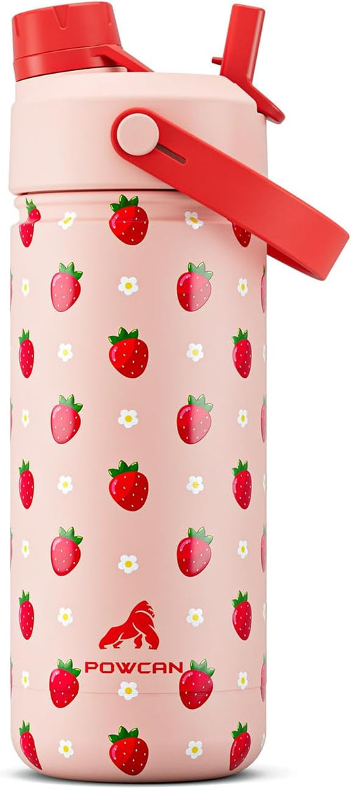 18 oz Kids Metal Water Bottle: 2-in-1 Straw Spout Lid, Spill-Proof, Easy Clean by POWCAN