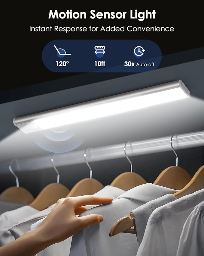 VerRon 14in Under Cabinet Lighting, 3200mAh Rechargeable Battery Powered Closet - Image 2