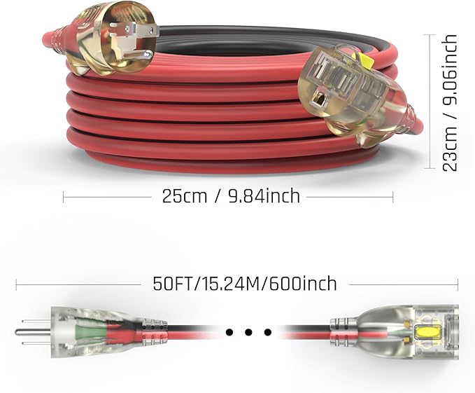 50FT Medium Duty Outdoor Extension Cords, 14/3 Gauge Electrical Wire Cable - Image 8
