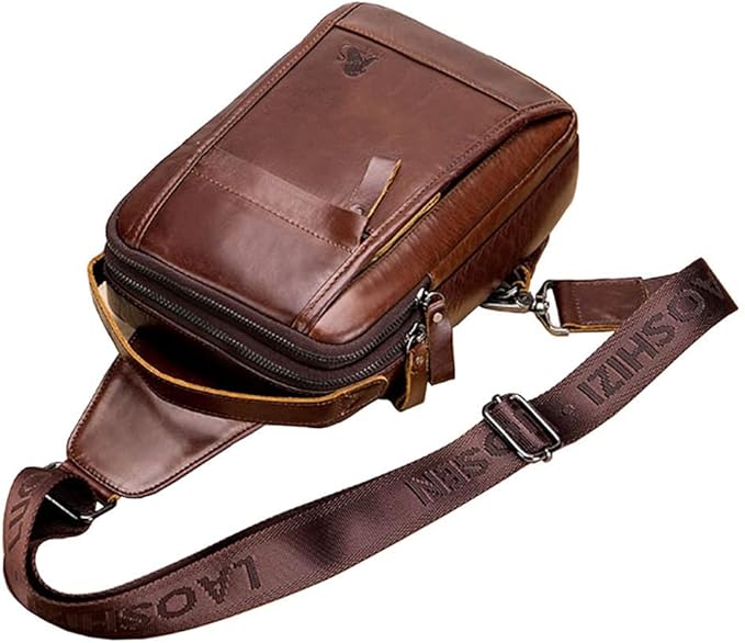 Leather Sling Bag Backpack for Men Women Outdoor Travel Hiking Business - Image 3
