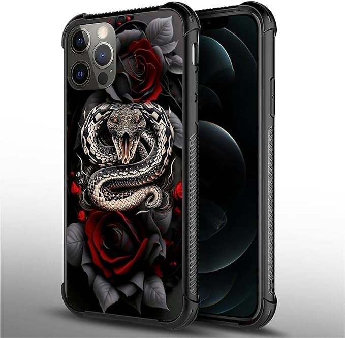 for iPhone 11 Pro Max Case, Entwined Rose Snake Pattern Graphic Design Girl Boy - Image 2