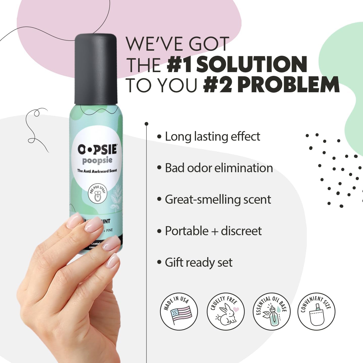 OOPSIE POOPSIE Wild Mint Before & After You Go Toilet Spray 2oz - Portable Odor Eliminator