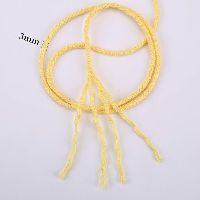 Light Yellow Macrame Cord 3mm x 109Yards, Colored Cotton Rope Craft Cord - Image 3