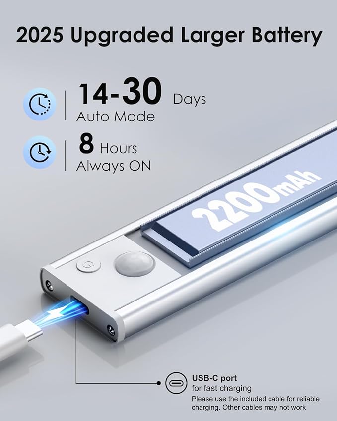 VerRon 5-Pack Under Cabinet Lighting, Upgraded 2200mAh Rechargeable Under - Image 7