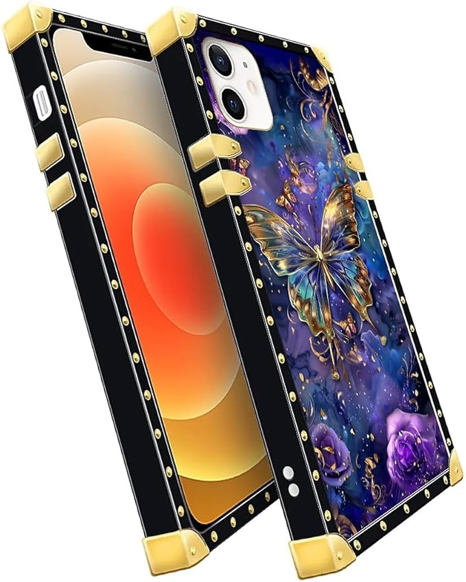 Compatible with iPhone 11 Case, Glistening Golden Butterfly Vibrant Purple Blue - Image 3