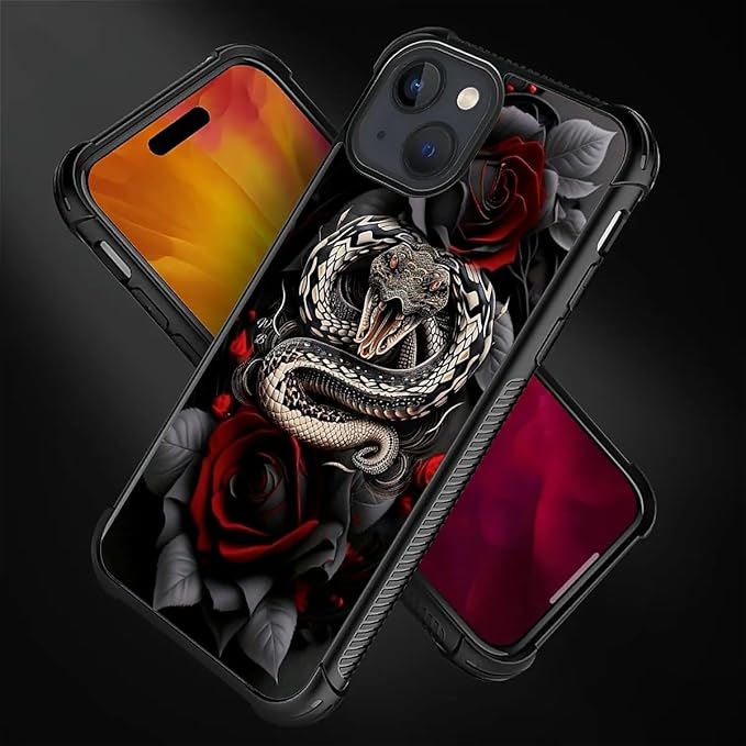 for iPhone 15 Plus Case, Entwined Rose Snake Pattern Graphic Design Girl Boy - Image 4