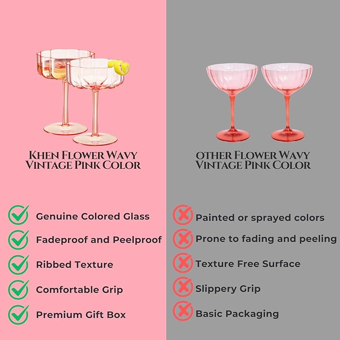 Khen Shatterproof Acrylic Flower Wavy Art Deco Martini, Champagne & Cocktail - Image 6