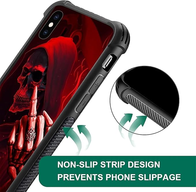 for iPhone Xs Max Case, Gestures Funny Skull Pattern Graphic Design Girl Boy - Image 7
