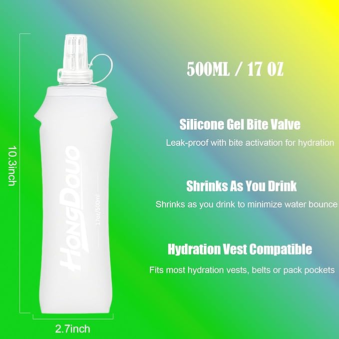 2PCS Running Vest Soft Flask, BPA-Free Soft Flasks 17oz/500ml TPU Collapsible - Image 2