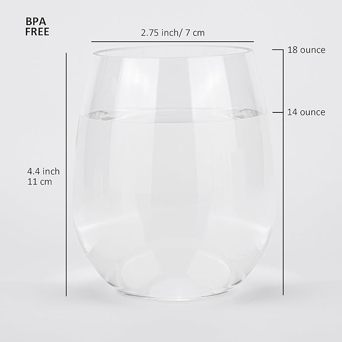 KOXIN-KARLU Classic 18-ounce Acrylic Stemless Wine Glasses, Unbreakable Mixed - Image 2