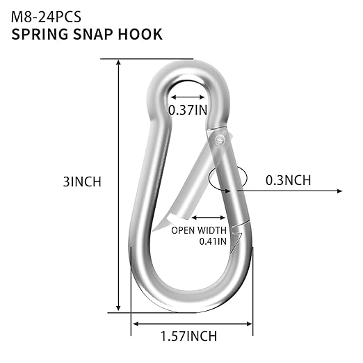 Carabiner, Heavy Duty Galvanized Steel Spring Snap Hook Carabiner Clips - Image 8