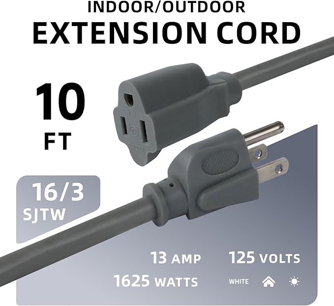 EP 2 Pack 10 Ft Outdoor Extension Cord, 16/3 SJTW Heavy Duty Power Cord - Image 2