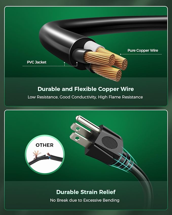 28 Ft Outdoor Extension Cord, 1 to 3 Splitter Heavy Duty Weatherproof Power Cord - Image 5
