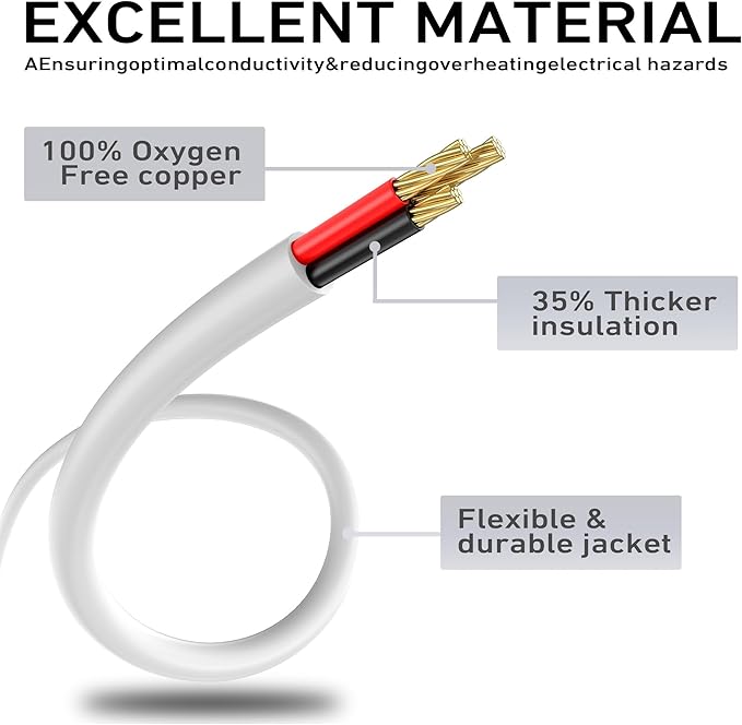 LUCKY TL Indoor Outdoor Extension Cord, 16/3 Gauge White Long Extension Cord - Image 3