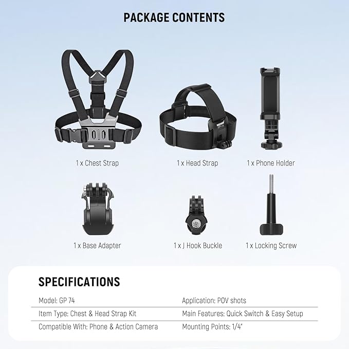 NEEWER Mobile Phone Chest Mount Head Strap Mount, Quick Release POV Vlog - Image 8
