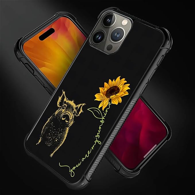 for iPhone 15 Pro Case, Pig Sunflower Yellow Sunshine Pattern Graphic Design - Image 7