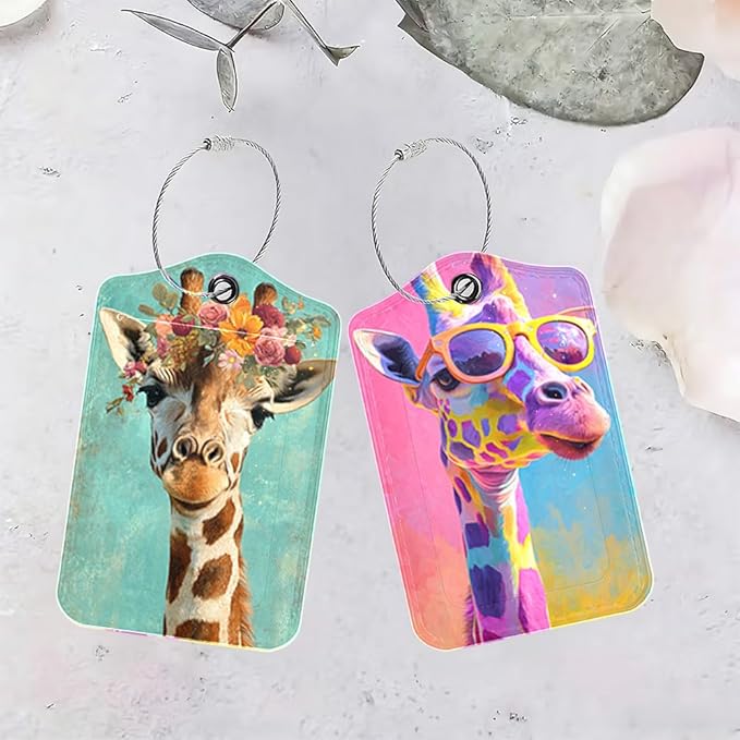 2 Pack Giraffe Luggage Tags for Suitcases, Floral & Sunglasses Animal Travel ID - Image 4