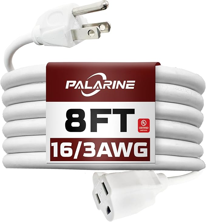 8ft White Outdoor Extension Cord Waterproof, UL Listed, 16/3 SJTW Heavy Duty 3 by PALARINE