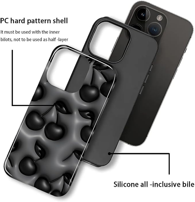 for iPhone 11 Case, HL2 Cute Cool Cherry Black Hybrid 2 Layer Hard Shell - Image 3