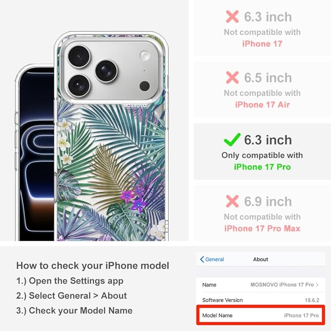 MOSNOVO for iPhone 17 Pro Case | Military Grade 6.6ft Drop Tested | Camera - Image 2