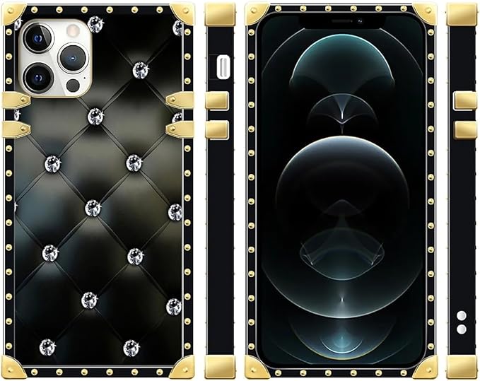 Compatible with iPhone 12/12 Pro Case, Shiny Black Sofa Crystal Luxury Golden - Image 2