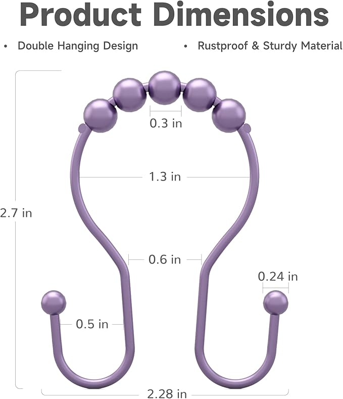 Bathway Shower Curtain Hooks, Shower Curtain Rings Rust Proof Double Hook - Image 5