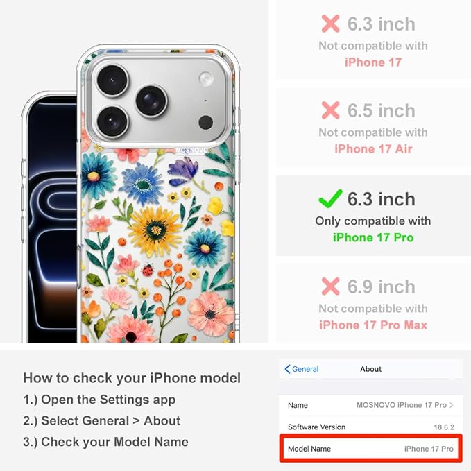 MOSNOVO for iPhone 17 Pro Case, Shockproof Military-Grade Protection 6.6ft Drop - Image 2