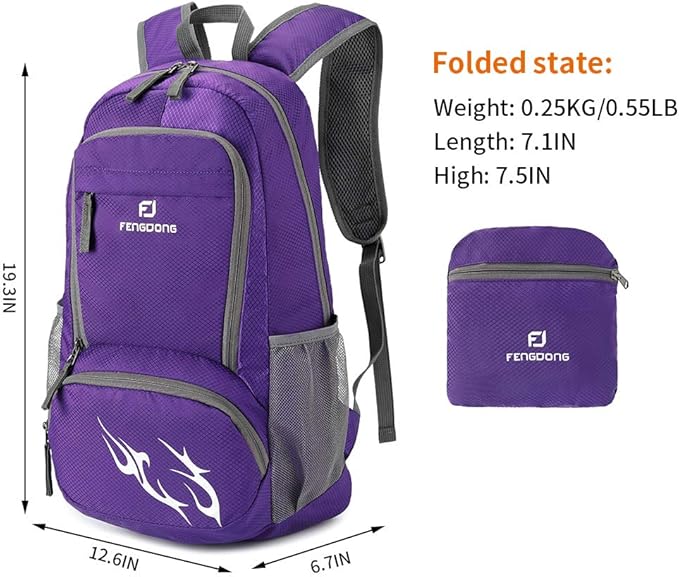 FENGDONG 35L Lightweight Foldable Waterproof Packable Travel Small Hiking - Image 2