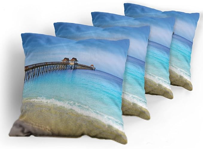 Ambesonne Dock Decorative Throw Pillow Case Pack of 4, Naples Pier Paradise - Image 5