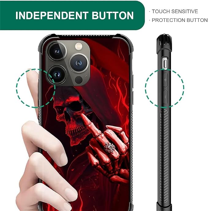for iPhone 14 Pro Max Case, Gestures Funny Skull Pattern Graphic Design Girl - Image 5