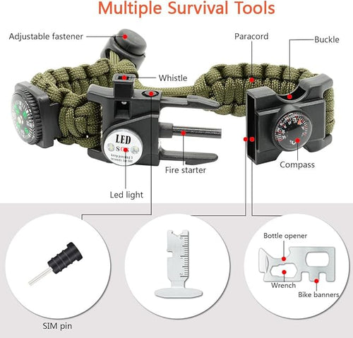 20 in 1 Survival Paracord Bracelet Adjustable Gear Kit - Image 2