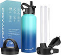 Water Bottle Insulated 32oz 40oz 64oz 128oz Straw Lid Spout Lid & 3 Lids by POYAKU